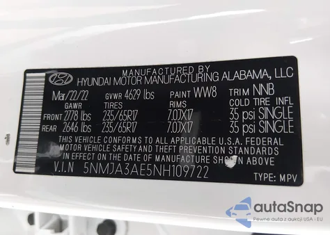2022 Hyundai Tucson Se z USA, uszkodzony, nr VIN 5NMJA3AE5NH109722